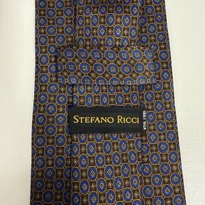 Stefano Ricci NEW Men's Tie Geometric Brown/Blue/Copper Silk 4" (W) x 57.5" (L)